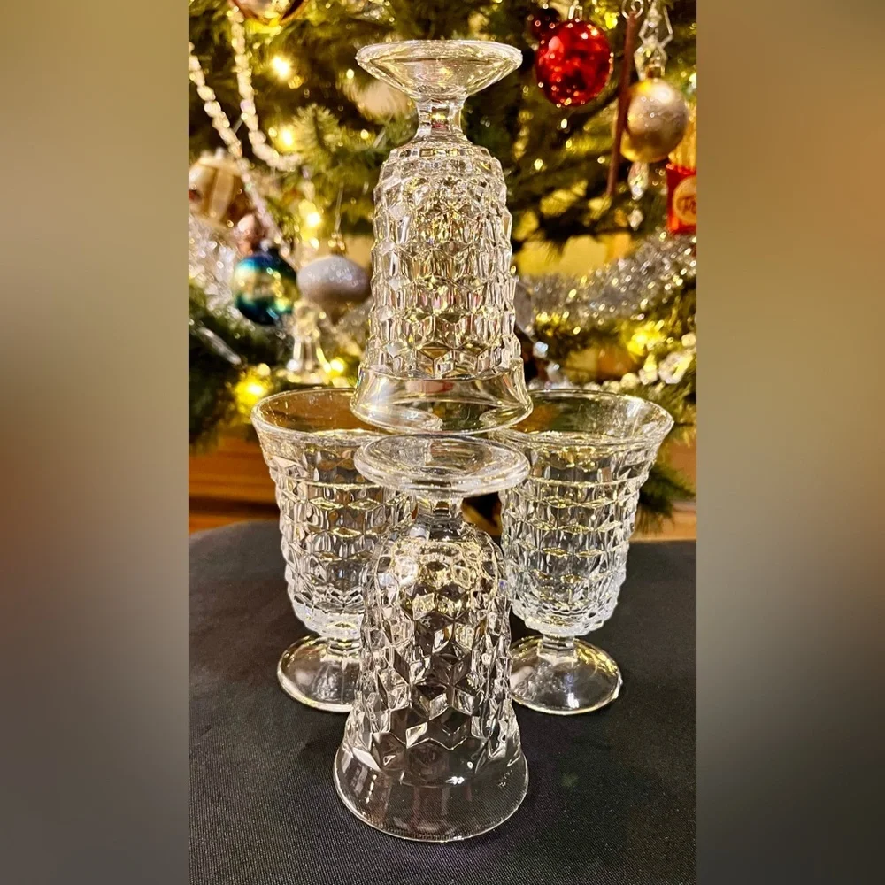 Fostoria American Clear Crystal Cubist Footed Juice Glasses Set of 4 MCM Vintage
